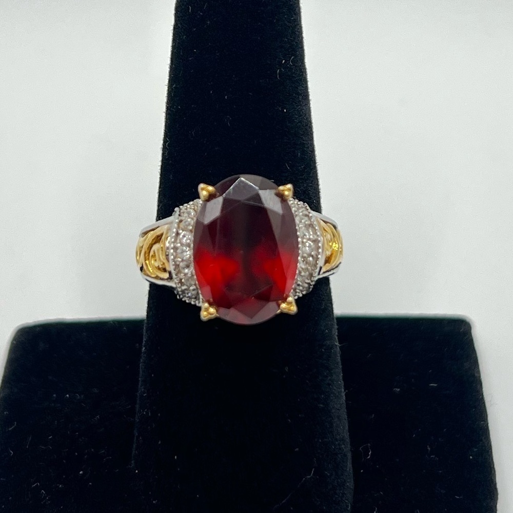 Gems En Vogue 6.51ctw Hessonite Garnet & White Zircon Ring